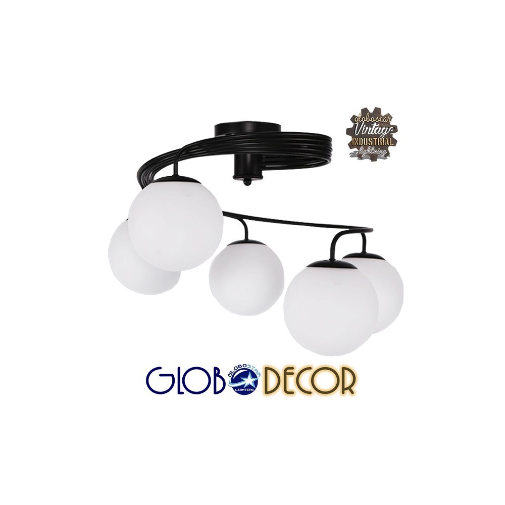 GLOBOSTAR® SELINA 01090 Μοντέρνο Φωτιστικό Οροφής με Ντουί 5 x E27 AC 220-240V IP20 - Μαύρο & Λευκό - Μ63 x Π63 x Υ47cm